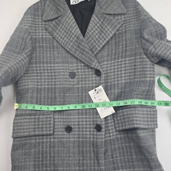 Zara NWT Gray Wool Blend Checked Lapel Collar‎ Pocket Double Breasted Coat Small - Picture 12 of 12